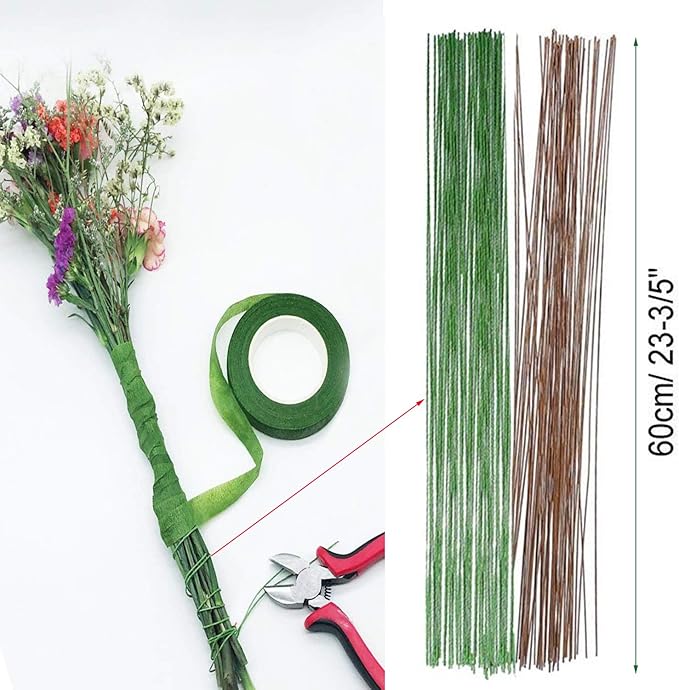 Floral Arrangement Tool Kit, Woohome 2 Style Tape Stem Wrap, 2 Style Floral Wire, Wire Cutter, Scissors and Head Pins for Wedding Bouquet DIY