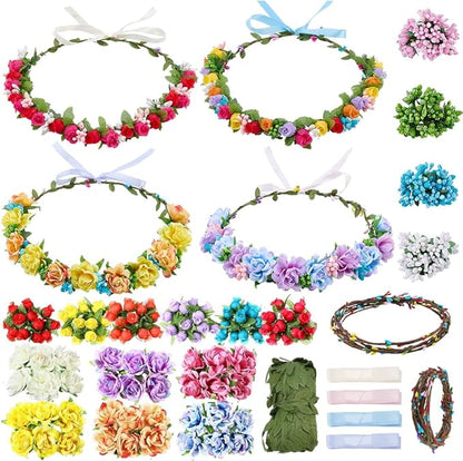 INFUNLY 30 Set DIY Artificial Flower Wreath 6-Color Rose Wedding Crowns Making Kit Berries Branches Hanging Floral Wreath for Front Door Make Your Own Flower Headbands Bracelets Kit for Women Girl