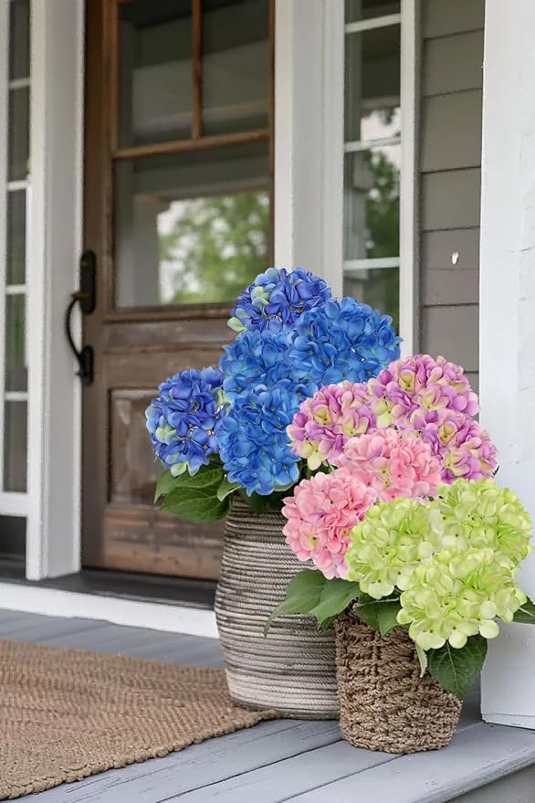 Hollyone 6 Pcs Purple Hydrangea Artificial Flowers Heads with Stems Silk Faux Hydrangea Purple Fake Flowers for Home Indoor Outdoor DIY Floral Wedding Flower Bouquets Kitchen Table Centerpiece Decor