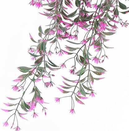 Artificial Hanging Plant for Outdoor Decor, Fake Vine Plants Faux Plastic Ivy Leaves Foliage UV Resistant Greenery Flowers Home Garden Indoor Door Wall Wedding Party Decoration - Fuchsia 4 Pack