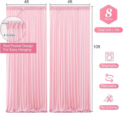 Pink Backdrop Curtains-Wrinkle-Free Polyester Photography Drapes Party Curtain Background for Baby Shower Wedding Decorations- 32 X10FT (Pink)
