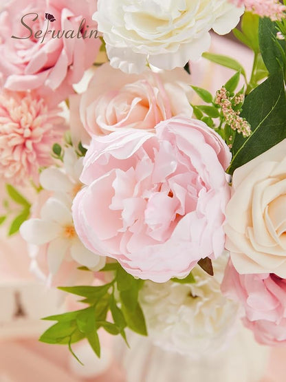 Serwalin Artificial Flowers Pink Peonies Flowers Fake Wedding Flowers Cake Flower Box Set for DIY Wedding Bouquets Bridal Shower Centerpieces Floral Arrangements Party Decor