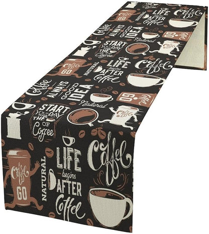 Coffee Theme Table Runner Coffee Time Retro Black Dress Scarves Farmhouse Dinner Runner for Kitchen Dining Coffee Table Decoration Cabin Home Holiday Party 13x36in