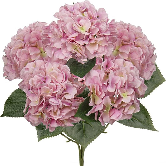 Hollyone Pink Hydrangea Artificial Flowers Large Artificial Hydrangeas Silk Flowers for Home Decor Indoor Wedding Flowers Bouquets Faux Flowers Kitchen Centerpiece Table Decorations