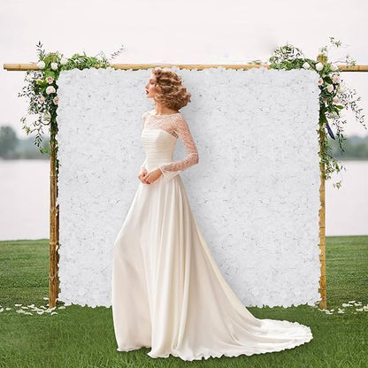 LOYALHEARTDY 20 PCS Artificial Flower Wall Panel 24" x 16" Faux Flowers Wall Decoration White Hydrangea Flower Panels Wall for Home Party Wedding Christmas Festival Photo Backgdrop Decor