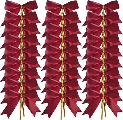 50pcs 3-1/2" Burgundy Twist Ties Satin Wine Color Bows with Twist Tie Bows Fish Tail Cutting(Burgundy)