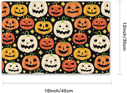 Placemats Set of 4 Halloween Waterproof Oilproof Table Mats Washable Wipeable Heat Resistant Easy to Clean for Indoor Outdoor Party Kitchen Dining Table Decoration 12 * 18in