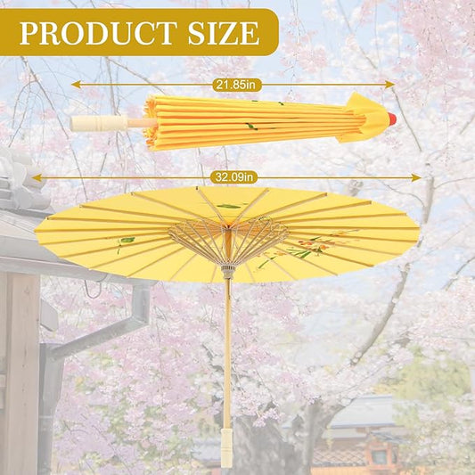 33" Yellow Flower Silk Cloth Decoration Handmade Parasol Umbrella Chinese Japanese Asian DIY Art Dance Classical Umbrella for Wedding Parties Photography Costumes Cosplay (Yellow)