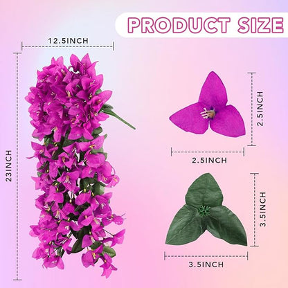 Artificial Bougainvillea Flowers for Outdoor Plant,12 pcs Faux Hanging Flowers Bougainvillea for Outside Decoration,Fake Silk UV Resistant Vines for Front Door Porch(Fuchsia)