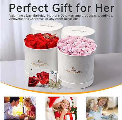 Forever Flowers in a Box, Preserved Roses Gifts for Women, Forever Flowers for Delivery, Flower Birthday Gifts Box for Her, Eternal Flowers Rose Gifts for Mom Hot Red