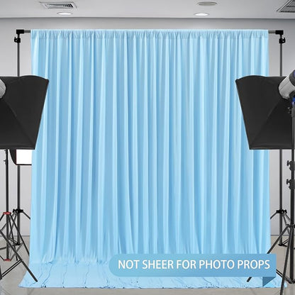 Blue Backdrop Curtains 2 Panels - Wrinkle-Free Light Blue Curtains Polyester Photography Drapes Photo Background for Baby Shower Birthday Party Decorations- 8 X10FT (Blue)