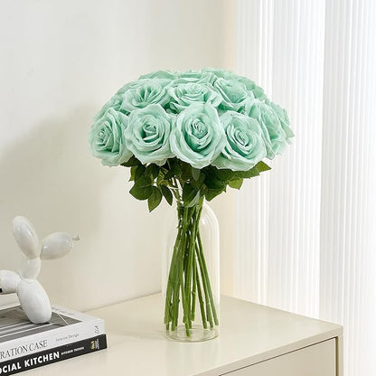 15pcs Fake Roses Artificial Silk Flowers Faux Rose Flower Long Stems Bouquet for Arrangement Wedding Centerpiece Party Home Kitchen Decor