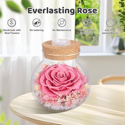 Christmas Birthday Gifts for Women Mom Preserved Rose Eternal Forever Flower in Glass Wishing Bottle with Colorful LED Light Flowers for Delivery Prime for Grandma Wife Sister Friend from Daughter