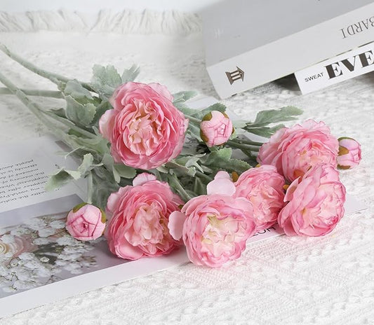IPOPU Pink Peonies Artificial Flowers 6pcs Pink Artificial Ranunculus Flowers18Heads Pink Silk Peonies with Stems Real Look for Spring Decorations Floral Arrangements Home Table Centerpiece