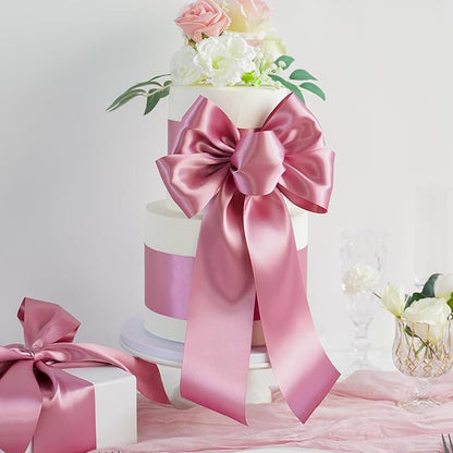 MEEDEE Mauve Satin 3 Inch Ribbon Lux Double Faced Satin Ribbon by 10 Yards Pink Silk Ribbons Rosy Mauve Wide Ribbons for Crafts, Christmas Tree Decoration, Flower Bouquet, Weddings