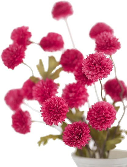 DuHouse 6pcs Artificial Flowers Faux Silk Pompon Mum,Silk Small Mini Chrysanthemum Ball with Stems for DIY Wedding Bouquets Centerpieces Vase Home Table Kitchen Decorations(Hot Pink)