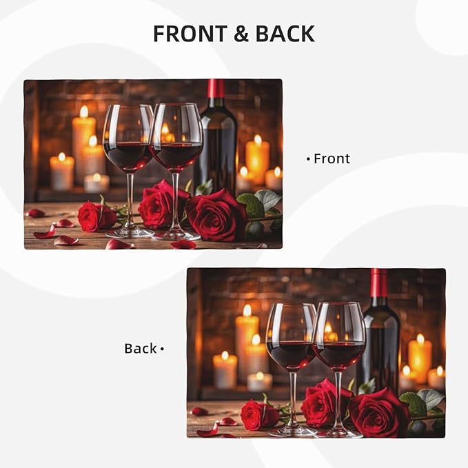 Red Rose Wine Linen Table Placemats Set of 4 Romantic Rose Floral Modern Art Placemat Indoor Outdoor Party Home Desktop Kitchen Dining Room Decoration 12x18 Inch
