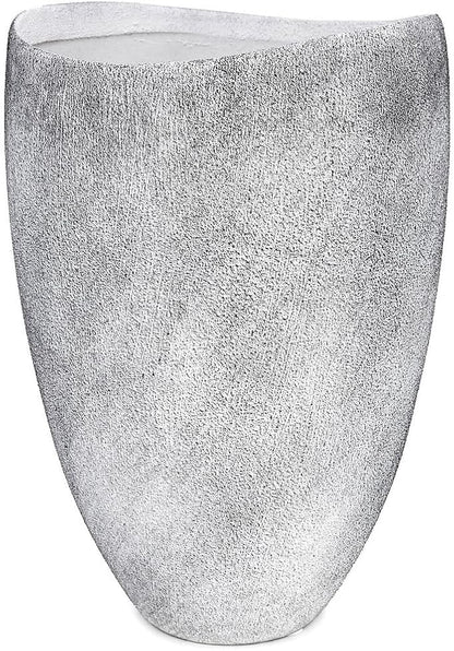Tall Grey Stone Vase-Premium Ceramic-Rustic Concrete Effect-Organic Shaped Large Floor Standing Flower Container-Fade-Resistant Durable Pottery-Natural Speckled Finish-Home Decor [8.5'' W x 13'' H]