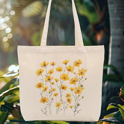 Aesthetic Floral Canvas Tote Bag for Women with Pocket, Tote Bags for Grocery Shopping Work Gym Christmas Birthday