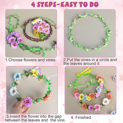 WUBOMJIO Make Your Own Flower Crown Crafting Kit(Daisy Theme)| 120+Piece Set for Endless Creativity | Craft for Creative Girls Age 6-10+