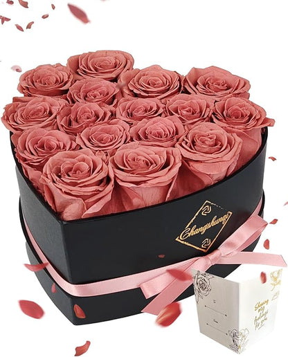 16 Flowers Forever Preserved Roses in Heart Box, Preserved Flowers Womens Birthday Gifts for Women Mothers Rose Gift for Her Romantic Eternal Real Rose for Women Mom Wife