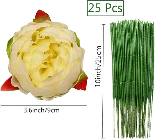 FagusHome 25 Pcs Silk Peony Artificial Flower Heads 4 inch Fake Peony Flowers Heads with Stems Artificial Peony Flower Heads in Bulk Wholesale for Wedding Home Decor (Yellow)