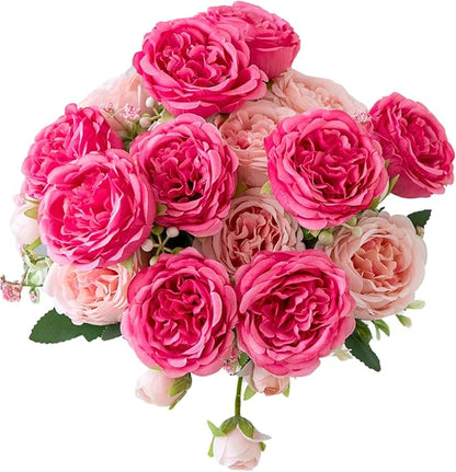 ASTRYAS 4Pcs Pink Peonies Artificial Peonies Silk Flowers, Faux Peony Silk Peonies Flowers Fake Peonies Bouquet for Centerpiece Table Wedding Party Home Decor(Hot Pink& Pink)