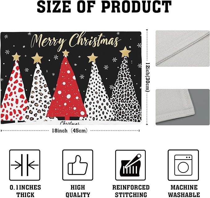 Merry Christmas Placemats Set of 4,Christmas Tree Placemats Dining Table Mat Set,12x18 Washable Stain Resistant Wipeable Cloth Placemat for Kitchen Buffet Parties