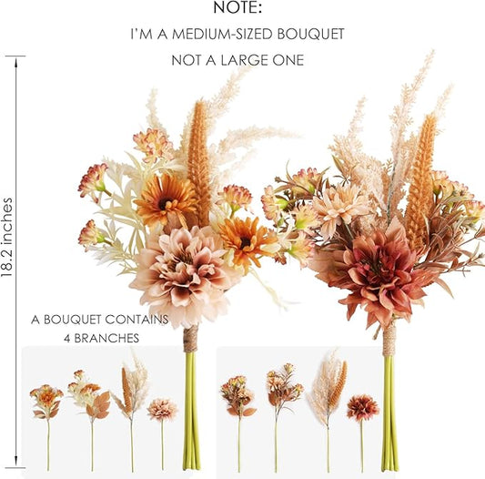 Fake Flower Bouquet, Faux Flower Arrangement for Decorating Kitchens, Bedrooms, Bathrooms, Realistic Artificial Flowers Made of Silk & Plastic, Floral Decoration with Dahlia & Small Blossoms