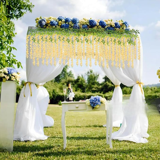 Artificial Wisteria Hanging Flowers-Fake Wisteria Flower Garland Silk Vines Rattan Decor for Home Wedding Arch Wall Garden Greenery Bedroom Outdoor Office Party Decoration (12, Champagne)