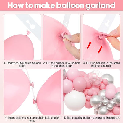 Amandir 153pcs Pink Silver Balloon Arch Garland Kit, Different Sizes 18 12 10 5 inch Pink White Latex Metallic Confetti Snowflake Balloons for Winter Wonderland Princess Baby Shower Party Decorations