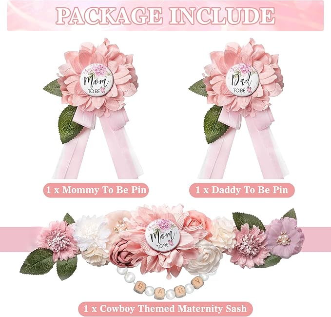 Baby in Bloom Baby Shower Decorations - Adjustable Wildflower Theme Maternity Belt with Pink Flowers Baby Shower Decorations, Gender Reveal Party Supplies for Mom to Be