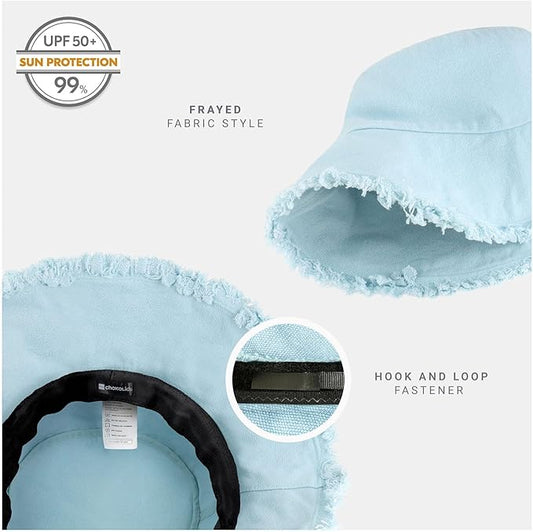 CHOK.LIDS Frayed Bucket Hats for Women Men Unisex Trendy Washed Cotton Floppy Wide Brim Boonie Outdoor Summer Beach Headwear