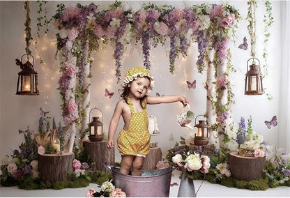 Baocicco Rustic Flower Wall Backdrops 10x8ft Farmhouse Wedding Background Photography Baby Shower Bridal Shower Backdrop Purple Floral Wooden Butterfly Backdrop Kids Adults Portraits Studio Props