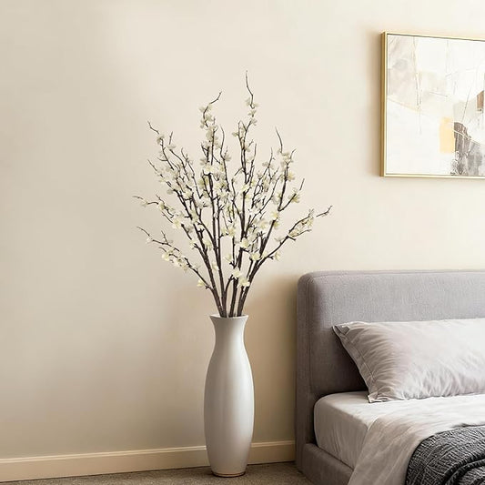 4 Pcs Cherry Blossom Branches 39 Inch White Fake Flowers Spring Decorations for Home Decor, Artificial Flowers Long Stem Branches for Vase Wedding Office Party Table Decor Centerpieces