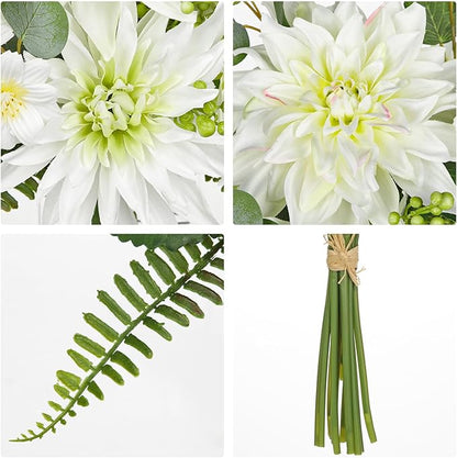 Dahlia Artificial Flowers 18PCS Fake White Flowers Realistic Dahlia Daisies Silk Flower Arrangements Faux Flowers for Vase Floral Centerpiece Arrangements Wedding DIY Bridal Bouquet Party Home Decor