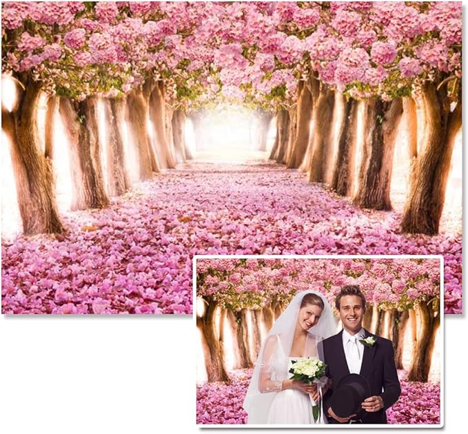 AOFOTO 8x6ft Spring Cherry Blossom Backdrop Sweet Pink Flowers Tree Floral Petal Boulevard Photography Background Wedding Tea Party Decoration Girl Bride Woman Lady Portrait Photo Studio Props Vinyl