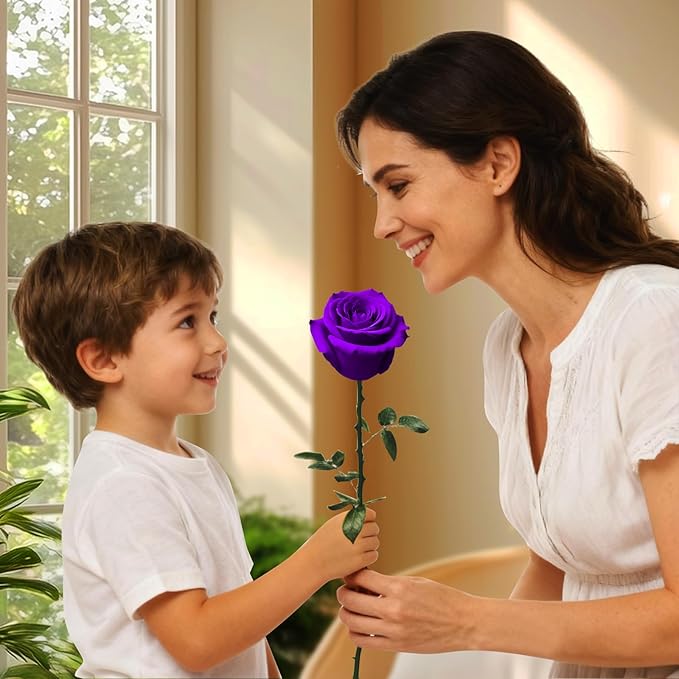 Purple Single Forever Roses in a Box,Preserved Flowers for Delivery,Preserved Rose Gifts for Women, Real Roses Gift for Her, Mom Birthday Gifts, Mothers Day Flowers,Valentines Flowers