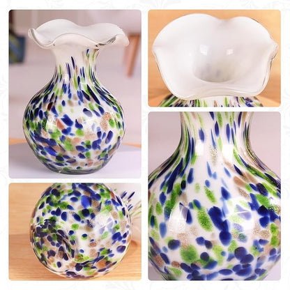 KAMMAK Colored Glass Vase, Beautiful Hand Blown Decorative Vase, Modern Art Vase for Flower Mantle Dining Table Centerpiece, Entryway Living Room Wedding Decoration, FH005