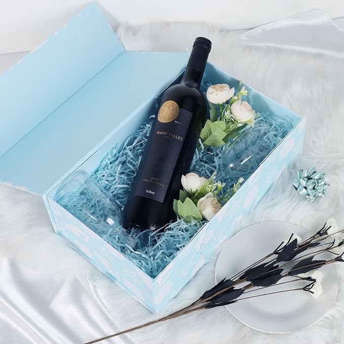 Blue Ocean Theme Gift Box with Magnetic Lids 13.8x8.3x4.4 in, Large Bridesmaid Proposal Boxes, Rectangle Wedding Decorative Storage Box 1 Pack