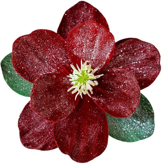 Artificial Magnolia Flowers with Glitter, Foldable Christmas Tree Decor, for Vase Arrangements, Gold
