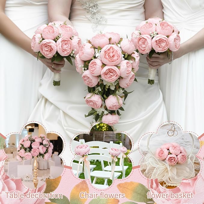 50 Pcs Artificial Peony Flower Bulk 3.5 Inch Silk Peony Flowers Heads with Stems Realistic Fake Roses for DIY Wedding Party Craft Bridal Bouquets Table Centerpieces Vase Home Decor(Pink)