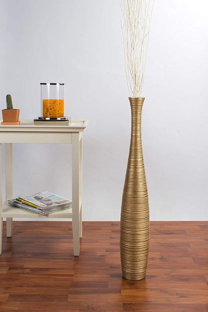 Leewadee Large Gold Home Decor Floor Vase - Wooden 26 inch Tall Farmhouse Decor Flower Holder for Fake Plant and Pampas Grass