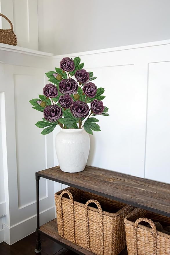 Briful 3 Pack Artificial Peony Flower 27.5" Purple Silk Peonies Floral Stems Real Touch Faux Peony Flower for Wedding Bouquets Home Floral Arrangements Table Centerpieces DIY Décor