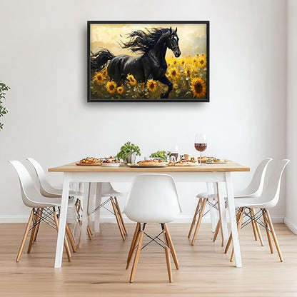 Horse Sunflower Large Decor Wall Art Framed Pictures for Living Room, Animal Oversized Canvas Print Painting Modern Extra Large Framed Artwork for Bedroom Office Home Decor 36"x24"