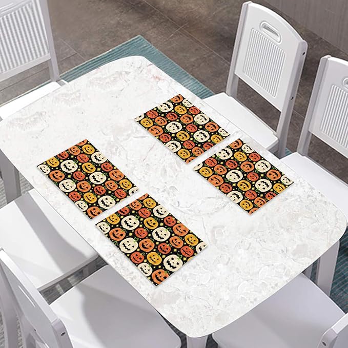 Placemats Set of 4 Halloween Waterproof Oilproof Table Mats Washable Wipeable Heat Resistant Easy to Clean for Indoor Outdoor Party Kitchen Dining Table Decoration 12 * 18in