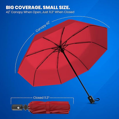 Rain-Mate Windproof Compact Umbrellas for Rain - Strong Reinforced Fiberglass Rib Design & Auto Open & Close - Portable Folding Travel Umbrella - Lightweight & Packable for Women & Men, Easy Collapse