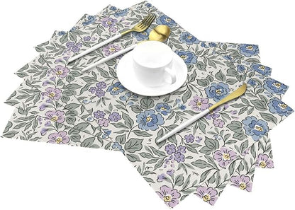 Placemats Set of 4 PVC Woven Place Mats Heat Resistant Easy to Clean for Indoor Outdoor Party Kitchen Dining Table Decoration 12"x18",Floral Pattern
