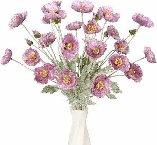 8PCS Purple Poppy Flowers Artificial 22.8" Realistic Faux Silk Poppies Flowers with Stems for Wedding Party Table Centerpiece Home Decor(Purple)
