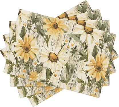 Placemats 4 pcs Daisy Double-Layer Imitation Linen Place Mats Non-Slip Heat-Resistant Tablemats for Home Restaurant Hotel 18×12 Inch